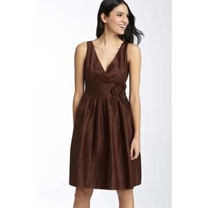 ELIZA‎ J Rosette Detail Sleeveless Silk Dupioni Dress Chocolate Brown Women's 10